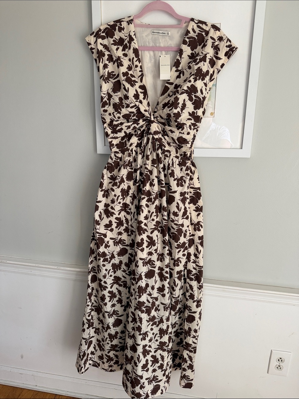 Abercrombie & Fitch Cream Maxi Dress with Brown Floral Print